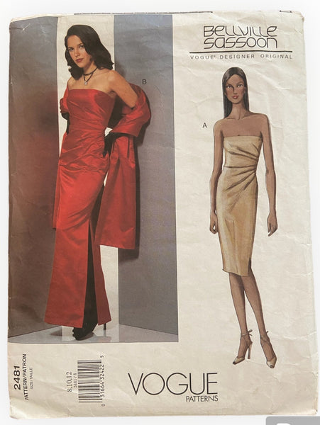 Vogue 2481 vintage 2000s Vogue Designer Original Bellville Sassoon evening dress sewing pattern. Bust 31.5, 32.5, 34 inches WOUNDED BARGAIN