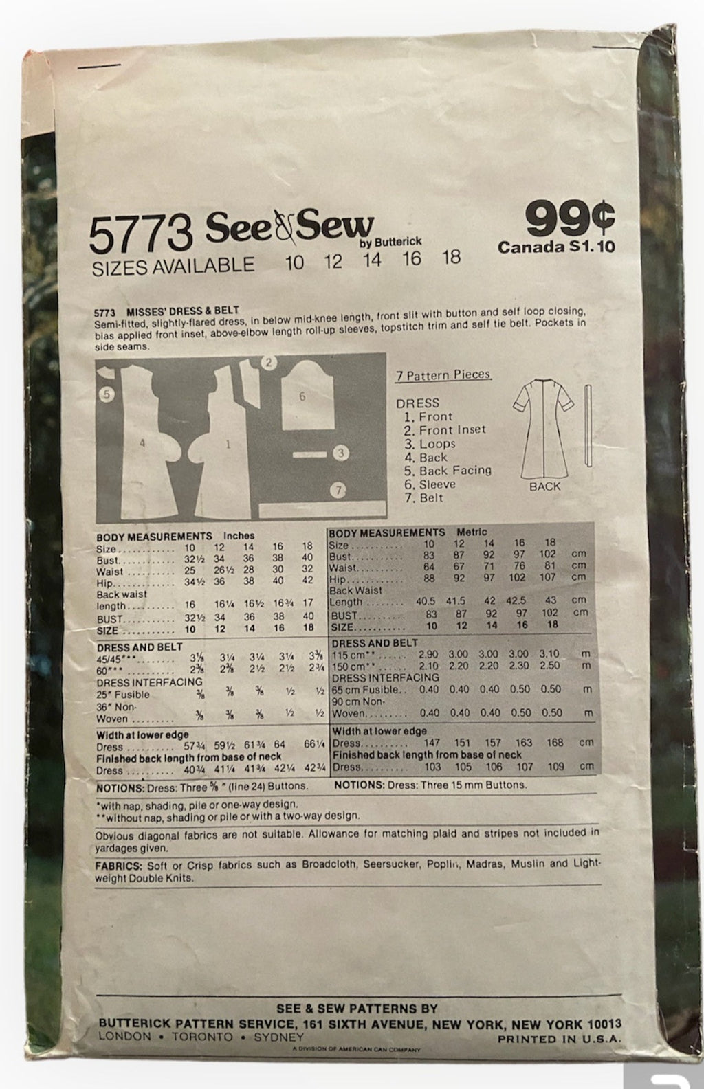 Butterick 5773 vintage 1980s dress sewing pattern. Bust 32.5 inches
