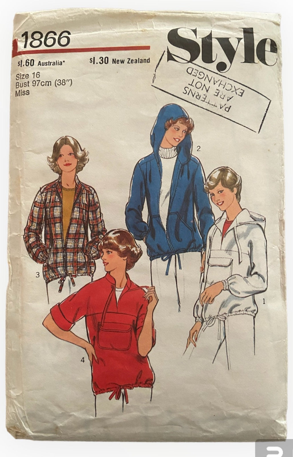 Style 1866 vintage 1970s set of tops sewing pattern. Bust 38 inches