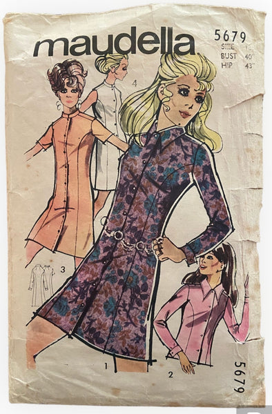 Maudella 5679 vintage 1960s 3 way dress or blouse sewing pattern Bust 40 inches