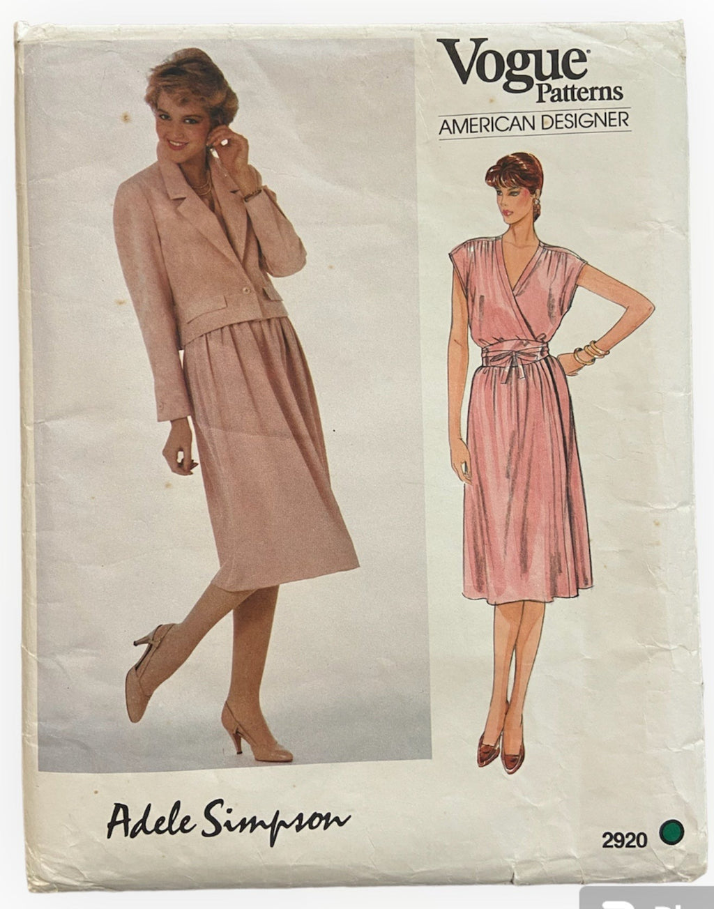 Vintage 1980s Vogue 2920 American Designer Adele Simpson dress and jacket sewing pattern Bust 36 inches.