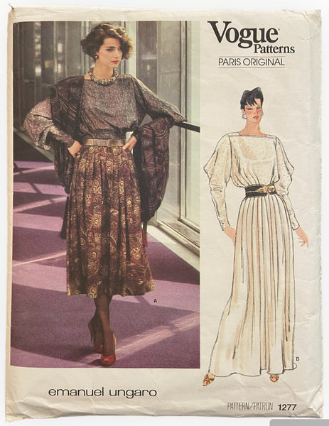 Vintage 1980s Vogue 1277 Paris Original Emanuel Ungaro top, skirt and stole sewing pattern Bust 34 inches.