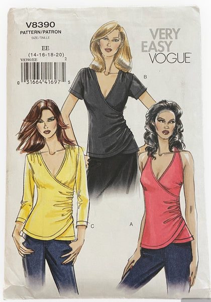Vogue v8390 2000s wrap front top sewing pattern. Bust 36, 38, 40, 42 inches
