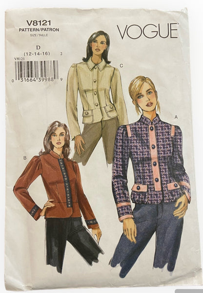 Vogue v8121 2000s  jacket sewing pattern. Bust 34, 36, 38 inches