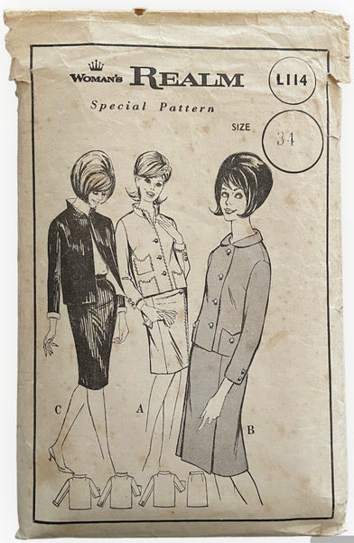 Woman's Realm L114. Vintage 1960s jacket and skirt sewing pattern. Bust 34 inches