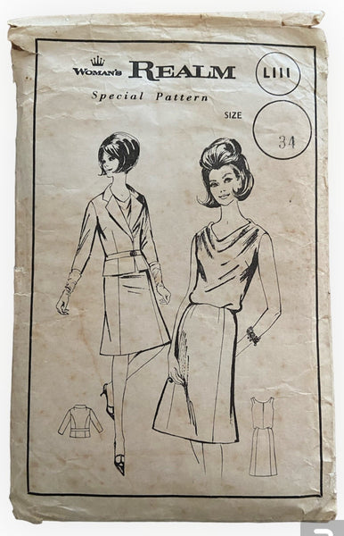 Woman's Realm L111. Vintage 1960s dress sewing pattern. Bust 34 inches