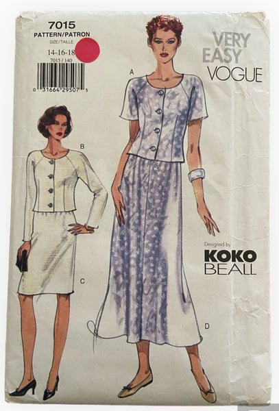 Vogue 7015 vintage 1990s Koko Beall petite top and skirt sewing pattern Bust 36, 38, 40 inches