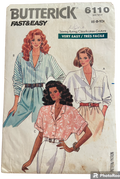 Butterick 6110 vintage 1980s blouse sewing pattern. Bust 30.5, 31.5, 32.5 inches