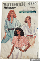 Butterick 6110 vintage 1980s blouse sewing pattern. Bust 30.5, 31.5, 32.5 inches