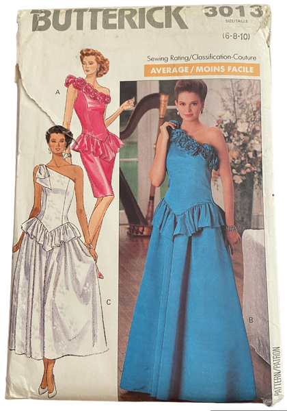 Butterick 3013 vintage 1980s evening dress pattern Bust 30.5, 31.5, 32.5 inches