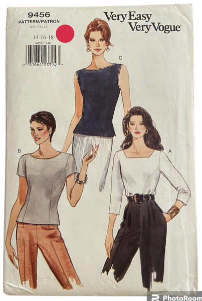 Vogue 9456 vintage 1990s top sewing pattern. Bust 36, 38, 40 inches