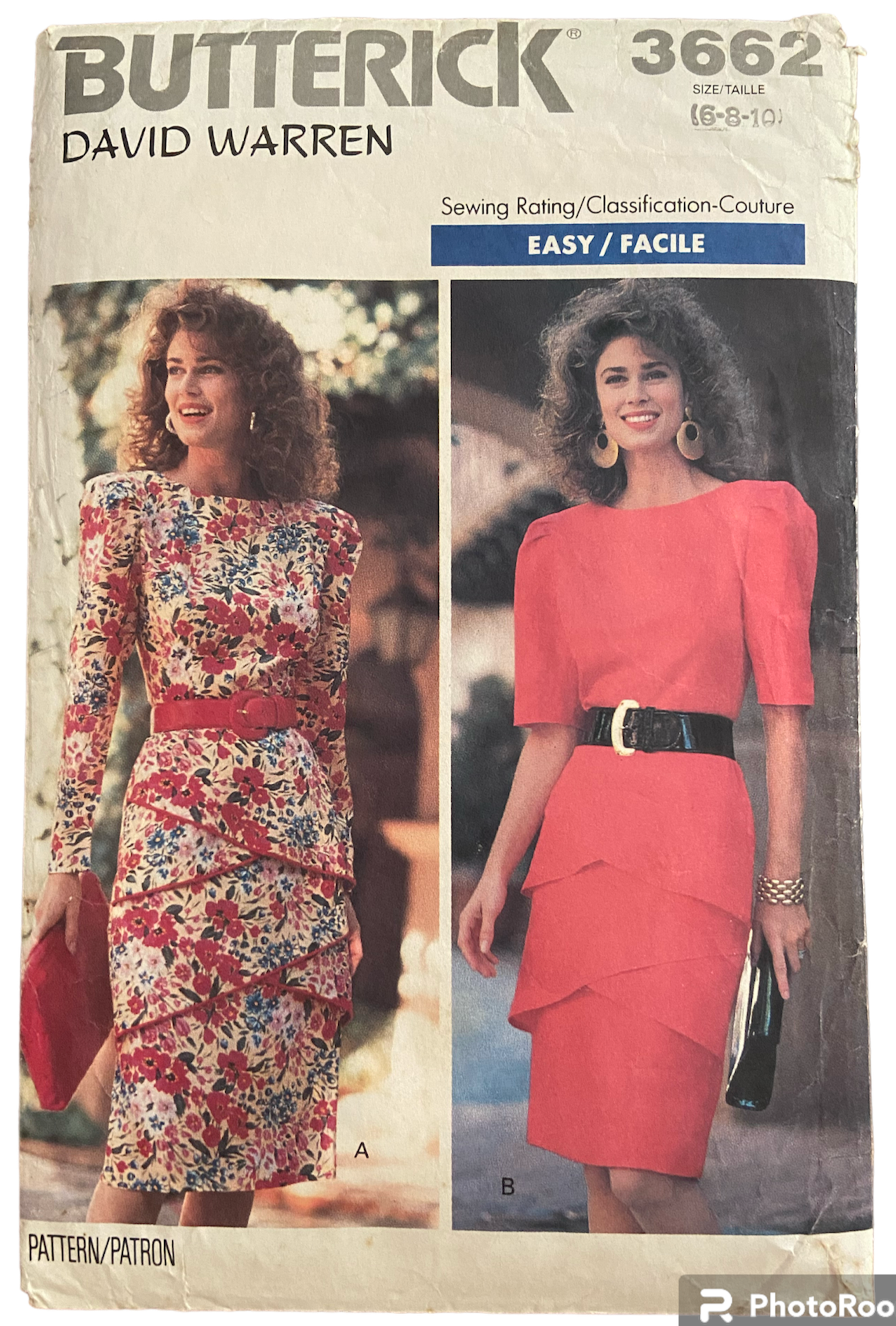 Butterick 3662 vintage 1980s David Warren dress pattern . Bust 30.5, 31.5, 32.5 inches