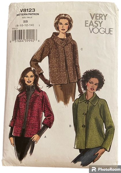 Vogue v8123 2000s jacket sewing pattern. Bust 31.5, 32.5, 34, 36 inches