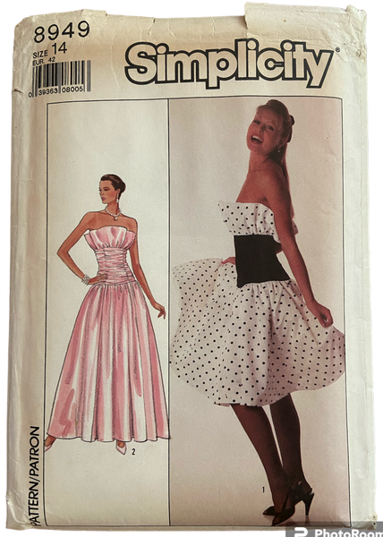 Simplicity 8949 vintage 1980s evening dress pattern Bust 36 inches