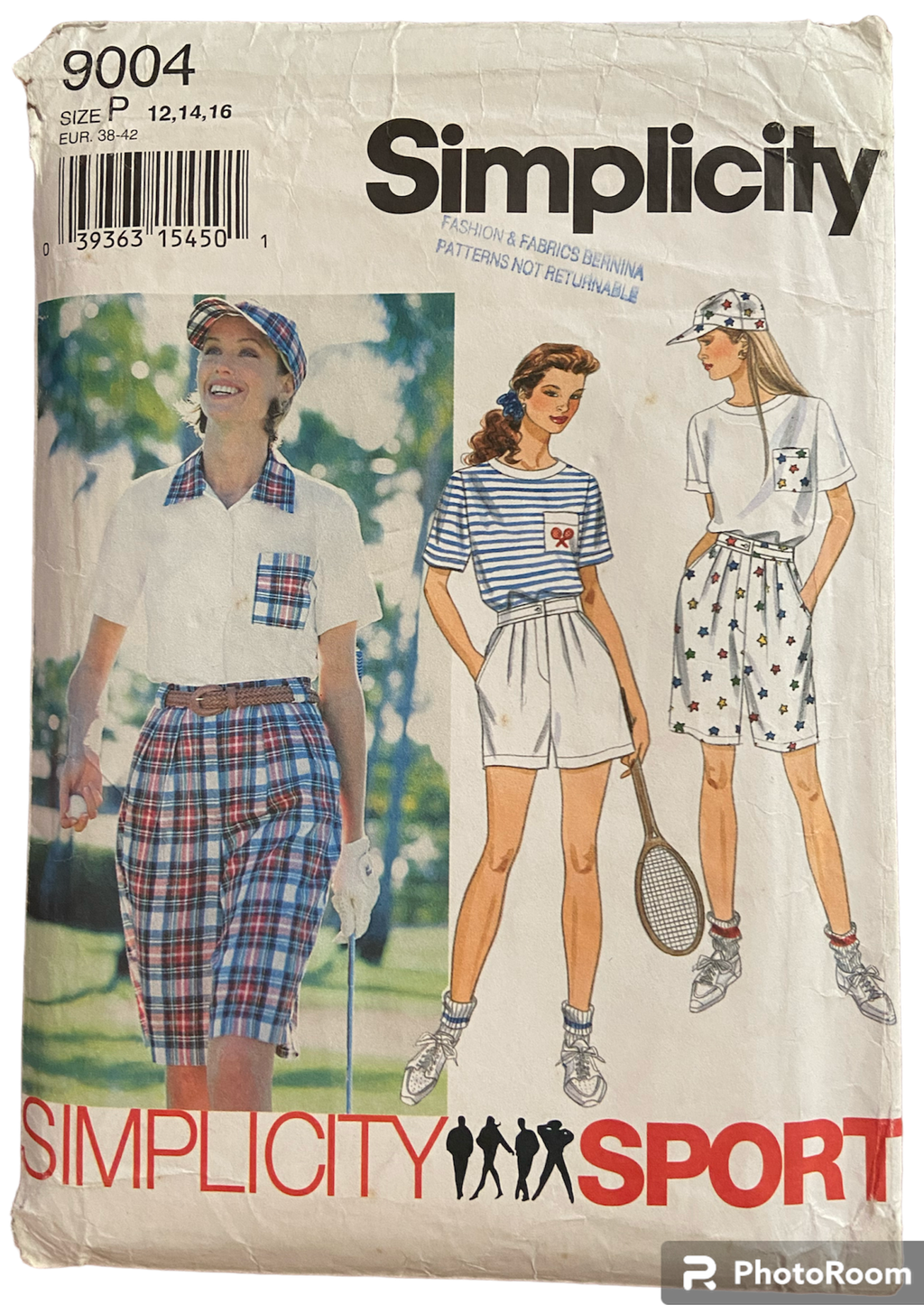 Simplicity Sports 9004 vintage 1990s women's top, shirt, cap and shorts sewing pattern. Bust 34, 36, 38 inches