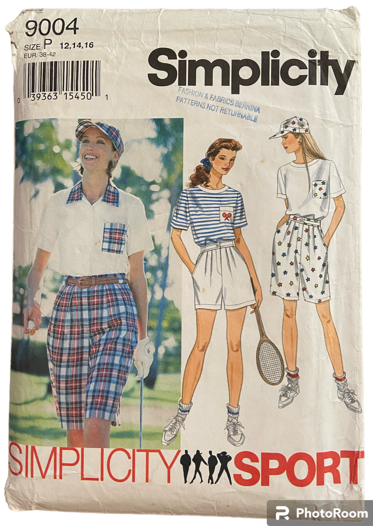 Simplicity Sports 9004 vintage 1990s women's top, shirt, cap and shorts sewing pattern. Bust 34, 36, 38 inches