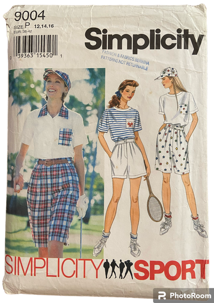 Simplicity Sports 9004 vintage 1990s women's top, shirt, cap and shorts sewing pattern. Bust 34, 36, 38 inches