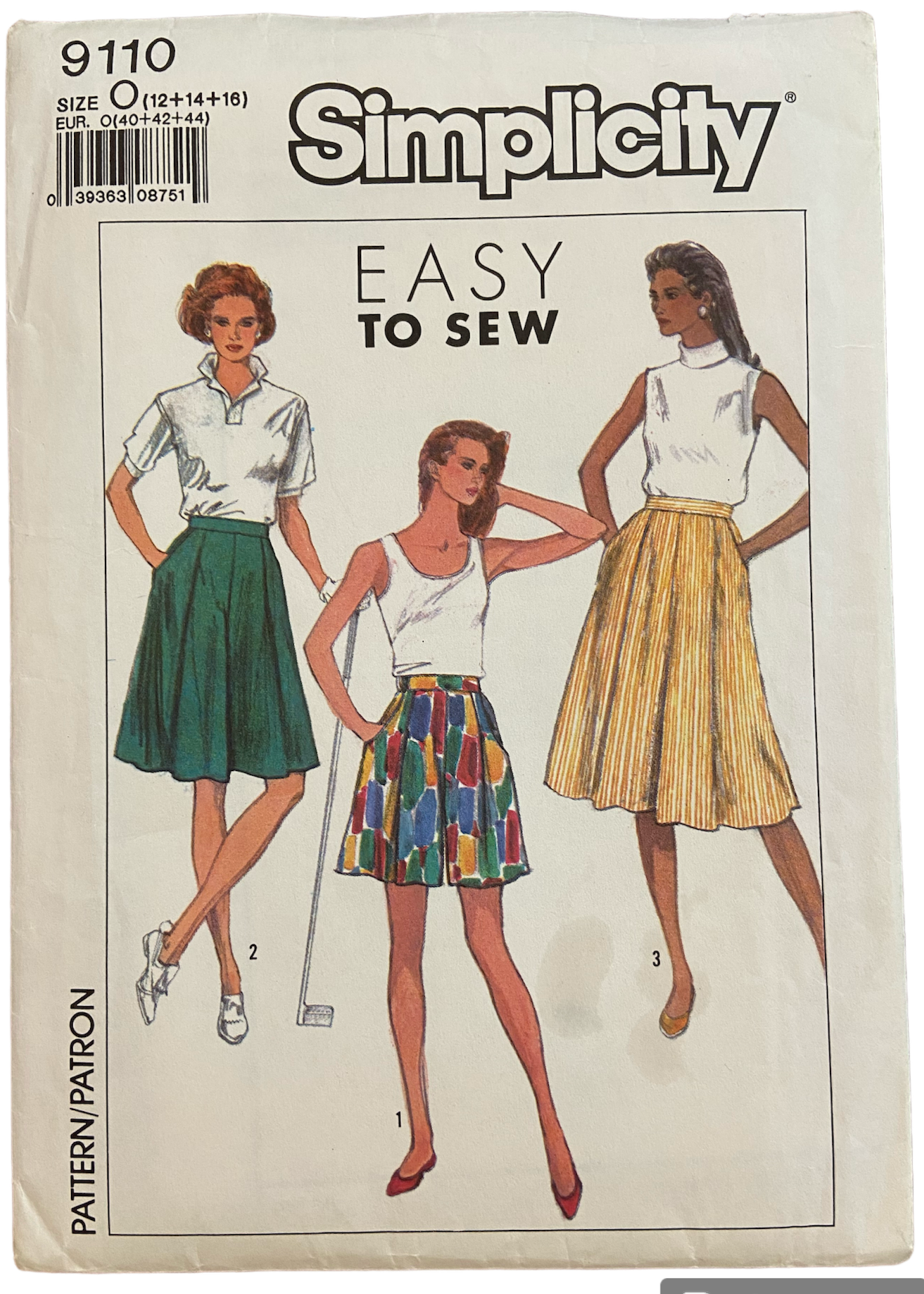Simplicity 9110 Vintage 1980s culottes sewing pattern. Waist 26 1/2 - 28 - 30 inches. Uncut