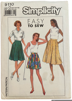 Simplicity 9110 Vintage 1980s culottes sewing pattern. Waist 26 1/2 - 28 - 30 inches. Uncut