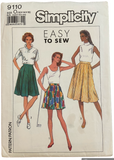 Simplicity 9110 Vintage 1980s culottes sewing pattern. Waist 26 1/2 - 28 - 30 inches. Uncut