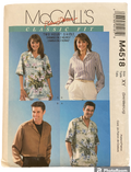 McCall's M4518 Misses, men's and teen boy's shirt sewing pattern from the 2000s Bust/chest 31.5-40 inches