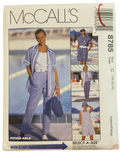 McCall's 8785 vintage 1990s non-stop wardrobe shirt, top, pull-on pants and shorts sewing pattern. Bust 32.5, 34, 36 inches