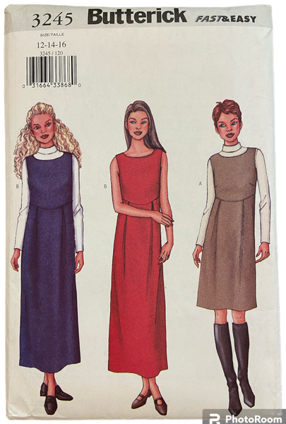 Butterick 3245 vintage 2000s dress, jumper and top sewing pattern. Bust 34, 36, 38 inches