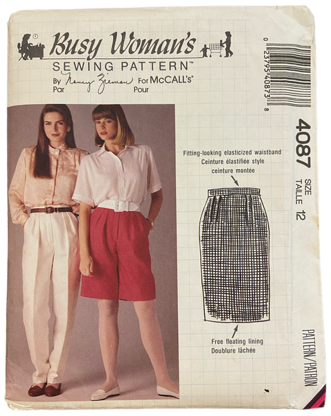 McCall's 4087 Busy Woman by Nancy Zieman vintage 1990s skirt, pants and shorts sewing pattern. Waist 26.5 inches