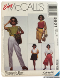 McCall's 5801 vintage 1990s skirt and split skirt (culottes) and pants sewing pattern Waist 25, 26.5, 28 inches inches