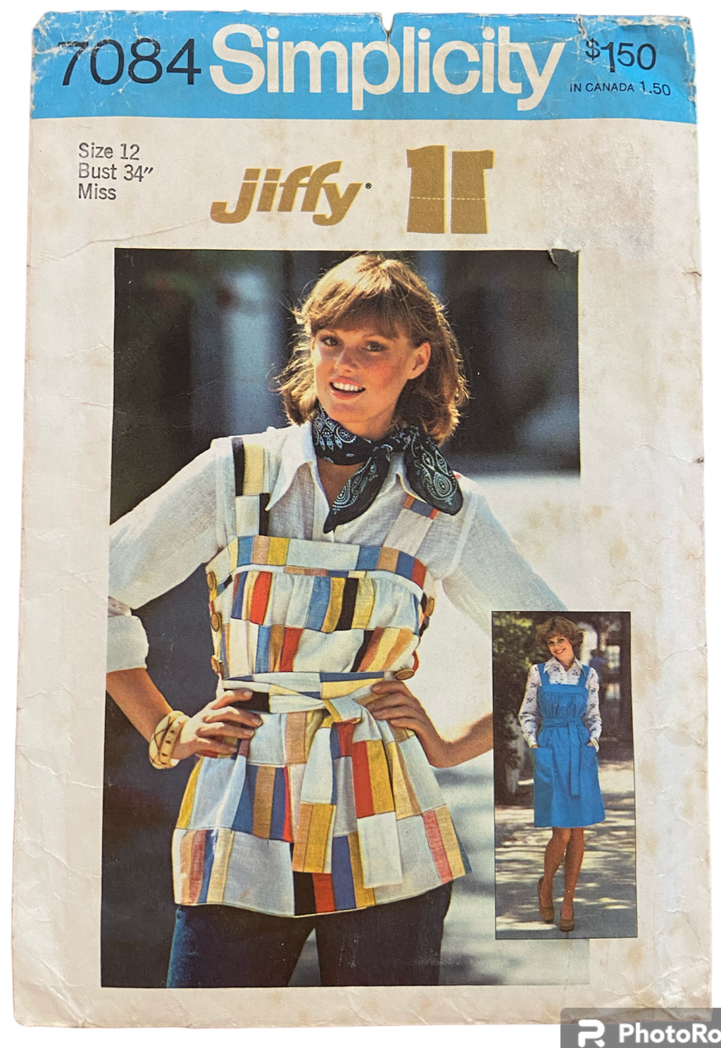 Simplicity 7084 vintage 1970s jumper pinafore sewing pattern. Bust 34 inches