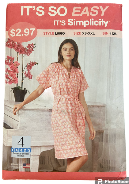 Simplicity L9690 dress sewing pattern from the 2000s Bust 29.5, 30.5, 31.5, 32.5, 34, 36, 38, 40, 42, 44, 46, 48 inches