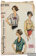 Simplicity 2735 vintage 1950s blouse sewing pattern Bust 38 inches