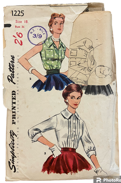 Simplicity 1225 vintage 1950s blouse sewing pattern Bust 36 inches