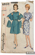 Simplicity 4816 vintage 1960s dress with two skirts and stole sewing pattern. Bust 32 inches