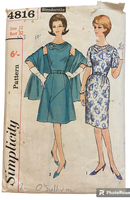 Simplicity 4816 vintage 1960s dress with two skirts and stole sewing pattern. Bust 32 inches