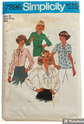 Simplicity 7896 vintage 1970s blouse pattern. Bust 34 inches