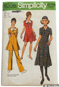 Simplicity 9205 vintage 1970s dress and pants sewing pattern. Bust 34 inches