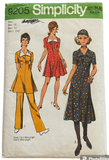 Simplicity 9205 vintage 1970s dress and pants sewing pattern. Bust 34 inches