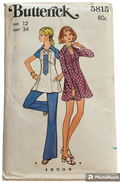 Butterick 5815 vintage 1970s dress and pantssewing pattern. Bust 34 inches