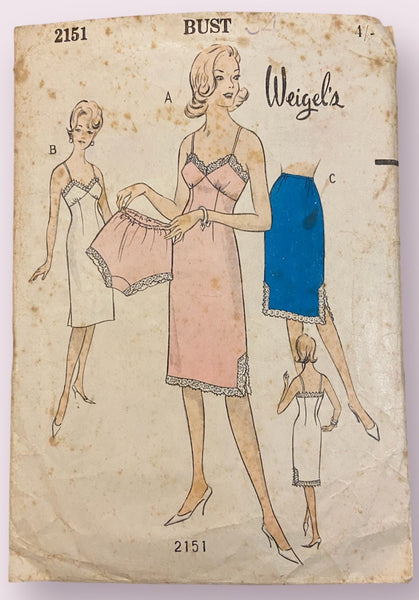 Weigel's 2151 vintage 1950s slip, half slip and briefs sewing pattern 34 inch bust