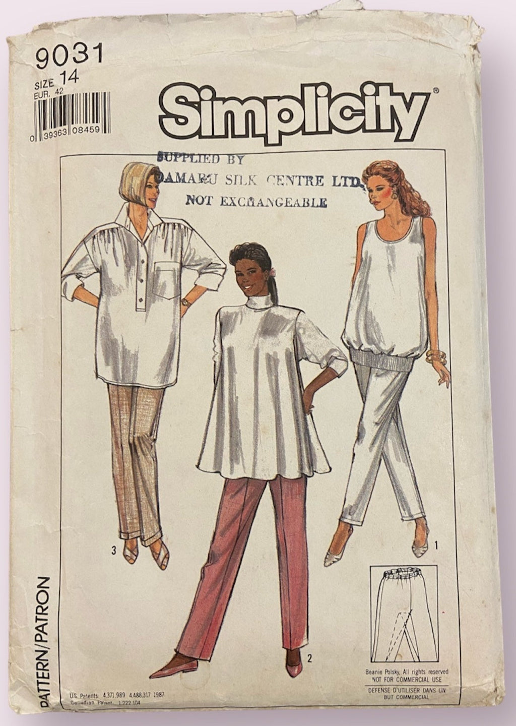 Simplicity 9031 vintage 1980s maternity pants pattern Waist 28 hip 38 inches
