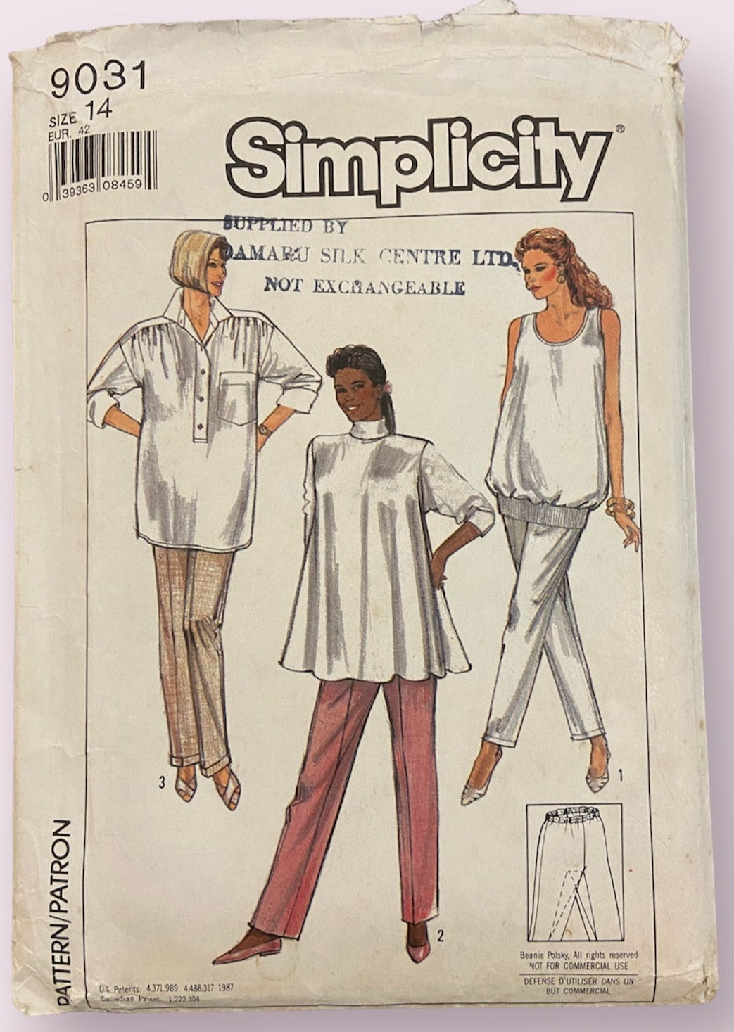 Simplicity 9031 vintage 1980s maternity pants pattern Waist 28 hip 38 inches