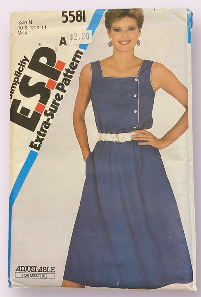 Simplicity 5581 vintage 1980s dress pattern. Bust 32.5, 34, 36 inches