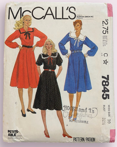 McCall's 7845 vintage 1980s dress sewing pattern Bust or chest 32.5