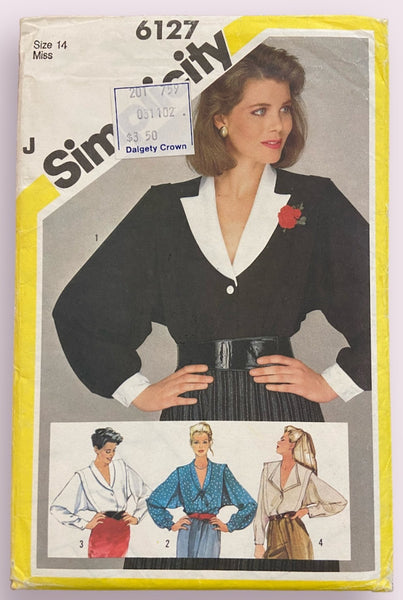 Simplicity 6127 vintage 1980s blouse with neckline variations sewing pattern Bust 36 inches