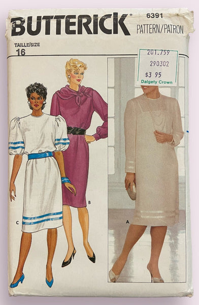 Butterick 6391 vintage 1980s dress and slip sewing pattern Bust 36 inches