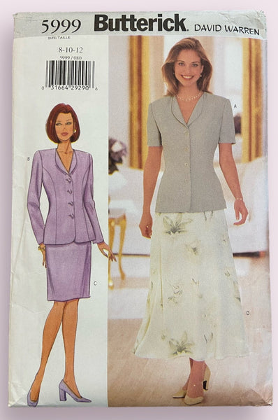 Butterick 5999 vintage David Warren 1990s jacket and skirt sewing pattern Bust 31.5, 32.5, 34 inches