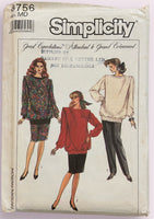 Simplicity 8756 vintage 1980s maternity pants, skirt and pullover top sewing pattern Bust 36-38 inches