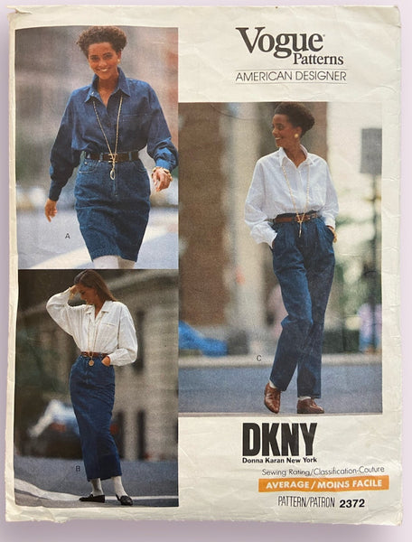 Vogue American Designer DKNY 2373 vintage 1980s skirt and pants sewing  pattern. Waist 26.5, 28, 30 inches WOUNDED BARGAIN