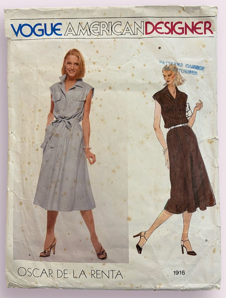Vogue American Designer Oscar de la Renta 1916 vintage 1970s dress sewing  pattern. Bust 36 inches